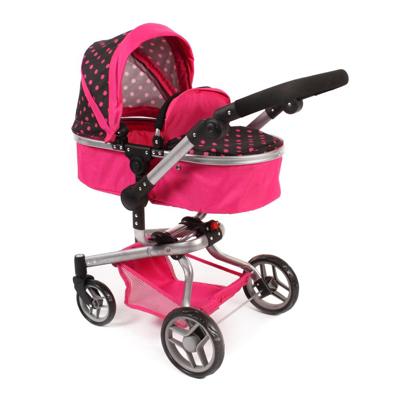 Combi-poppenwagen Yolo - Pink Zwart Combi-poppenwagen Yolo - Pink Zwart