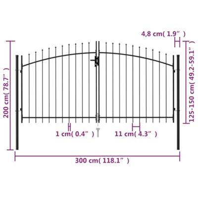 Poort met puntige bovenkant dubbel 3x1,5 m staal zwart