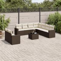 10-delige Loungeset met kussens poly rattan bruin - thumbnail