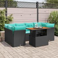 7-delige Loungeset met kussens poly rattan zwart - thumbnail