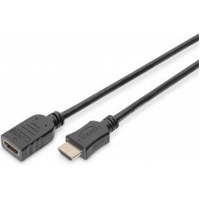 Digitus AK-330201-030-S HDMI-kabel HDMI Verlengkabel HDMI-A-stekker, HDMI-A-bus 3.00 m Zwart 4K UHD, Rond, Vergulde steekcontacten, Afgeschermd (drievoudig)