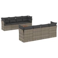 9-delige Loungeset met kussens poly rattan grijs - thumbnail