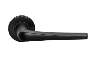 Deurklink Arcos zwart basis op rond rozet geveerd Deurklink Arcos zwart basis op rond rozet geveerd