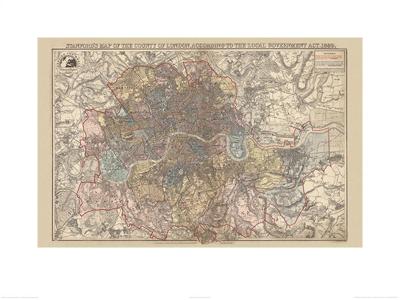 Kunstdruk Stanfords - Map of the County of London 1888 60x80cm Kunstdruk Stanfords - Map of the County of London 1888 60x80cm
