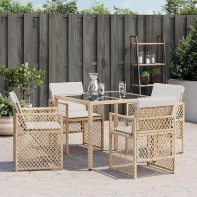 Tuinstoelen 4 st met kussens poly rattan beige - thumbnail