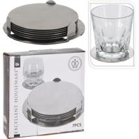 Onderzetters rvs set a 6 stuks in houder - thumbnail