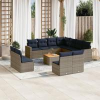 12-delige Loungeset met kussens poly rattan grijs - thumbnail