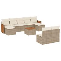 10-delige Loungeset met kussens poly rattan beige - thumbnail