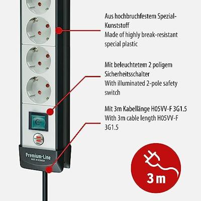 Brennenstuhl Premium-Line stekkerdoos 8-voudig zwart/lichtgrijs 3m H05VV-F 3G1,5 - 1951580100 - thumbnail