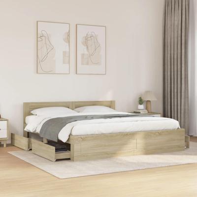 Bedframe met hoofdeinde bewerkt hout sonoma eiken 200x200 cm