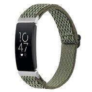 By Qubix - Compatible met Fitbit Inspire 2 Elastische solo loop nylon bandje - Donkergroen - Compatible fitbit bandje