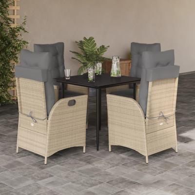 5-delige Tuinset met kussens poly rattan beige