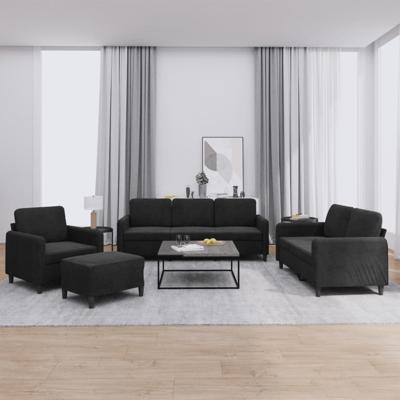 4-delige Loungeset met kussens fluweel zwart