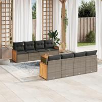 9-delige Loungeset met kussens poly rattan grijs - thumbnail