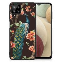 Samsung Galaxy A12 Dierenprint Telefoonhoesje Pauw met Bloemen - thumbnail