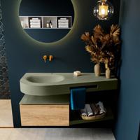 MONDIAZ RIVA 120cm badmeubel onderkast / planchet kleur Washed_Oak met 1 lade. Wastafel DULCET links 0 kraangaten kleur Army. - thumbnail