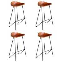 Barstoelen 4 st echt leer bruin - thumbnail