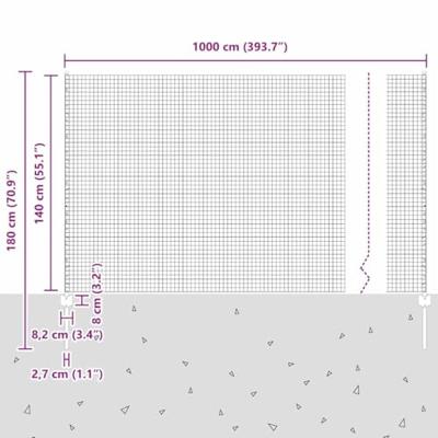 VidaXL Hek met paal zilver 1,4 x 10 m staal