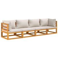 4-delige Loungeset met lichtgrijze kussens massief hout - thumbnail