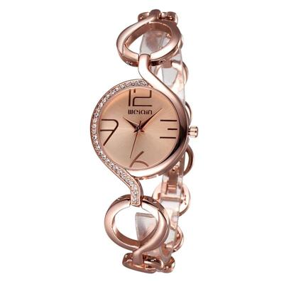 WeiQin vrouwen Fashion holle Chain Bracelet Crystal ingelegd Dial Quartz jurk polshorloge (Rose goud)