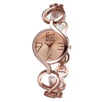 WeiQin vrouwen Fashion holle Chain Bracelet Crystal ingelegd Dial Quartz jurk polshorloge (Rose goud) - thumbnail