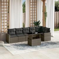 7-delige Loungeset met kussens poly rattan grijs - thumbnail