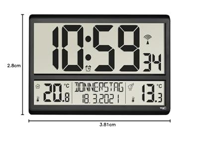 TFA Dostmann 60.4521.01 Wandklok Zendergestuurd 360 mm x 28 mm x 235 mm Zwart Groot display