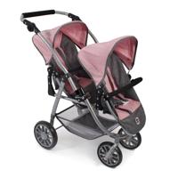 Tweeling Poppenwagen Vario - Melange Grijs Roze - thumbnail