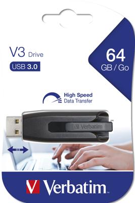 Verbatim V3 USB-stick 64 GB Zwart 49174 USB-A 3.2 Gen 1 Verbatim V3 USB-stick 64 GB Zwart 49174 USB-A 3.2 Gen 1
