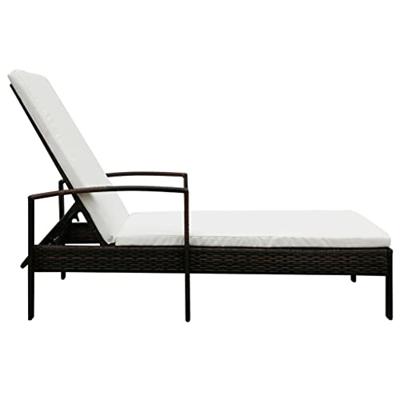 Ligbed met kussen poly rattan bruin