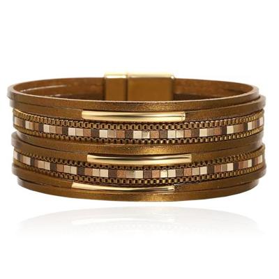 Deja Armband goudkleurig met bronskleurige banden en mozaïek detail
