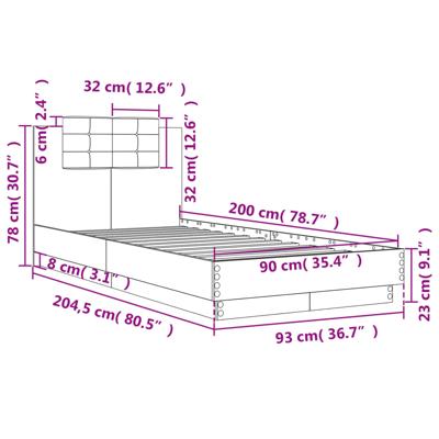 Bedframe met hoofdeinde bewerkt hout bruineikenkleur 100x200 cm