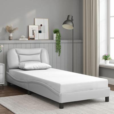 Bedframe met hoofdbord kunstleer wit 90x190 cm