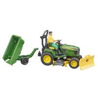 Bruder bworld john deere zitmaaier met aanhanger en tuinman 1:16 - thumbnail