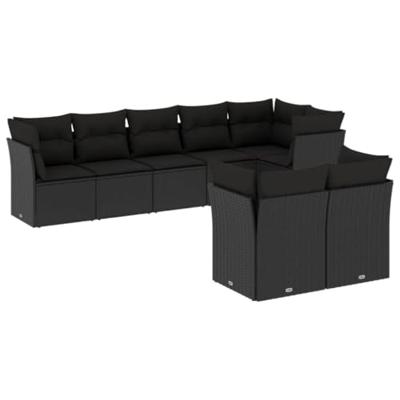 8-delige Loungeset met kussens poly rattan zwart - thumbnail