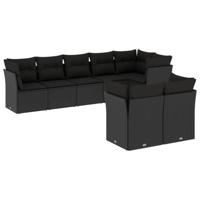 8-delige Loungeset met kussens poly rattan zwart - thumbnail