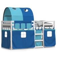 Stapelbed met gordijnen 90x200 cm massief grenenhout blauw - thumbnail