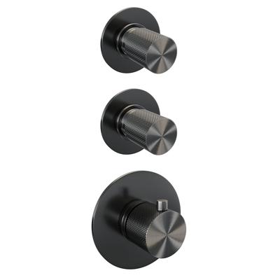 Brauer Gunmetal Carving Thermostatische Regendoucheset Inbouw - Hoofddouche 20 cm - Handdouche Staaf - Doucheslang - Wandaansluitbocht - Gunmetal
