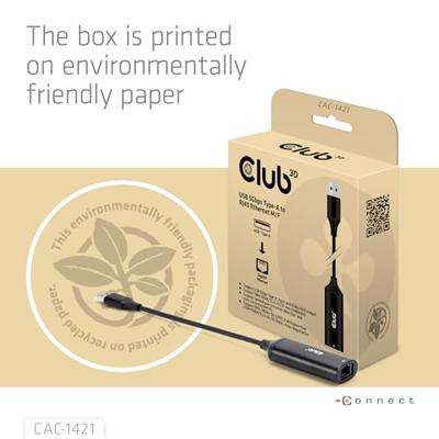 CLUB3D USB 5GBPS TYPE-A TO RJ45 ETHERNET M/F ADAPTER CLUB3D USB 5GBPS TYPE-A TO RJ45 ETHERNET M/F ADAPTER