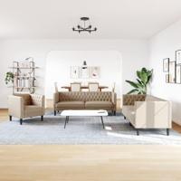 3-delige Loungeset Chesterfield-stijl kunstleer cappuccinokleur - thumbnail