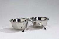 Rvs standaard met 2 eet of drinkbakjes 11 cm - thumbnail