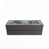 MONDIAZ VICA-DLUX 150cm badmeubel onderkast Dark grey 4 lades. Inbouw wastafel CLOUD dubbel 2 kraangaten, kleur Lava. - thumbnail