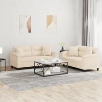 2-delige Loungeset met kussens microvezelstof beige - thumbnail