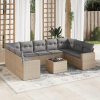10-delige Loungeset met kussens poly rattan beige - thumbnail