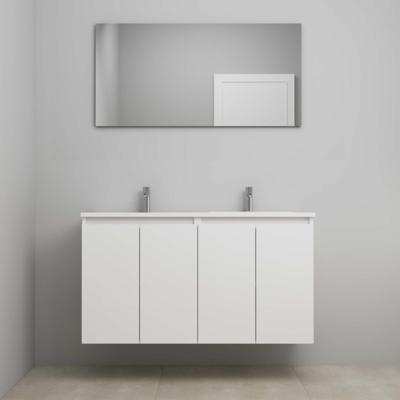 On-Line Badkamermeubelset - 120 cm - Voorgemonteerd - Greeploos 4 Deuren - Acryl Wastafel - 2 Kraangaten - Spiegel - Hoogglans Wit