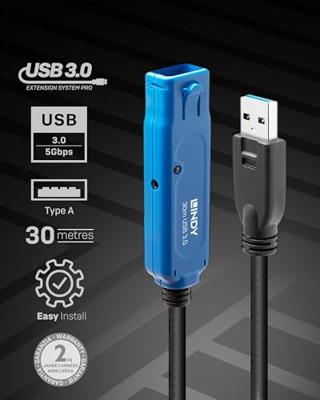 Lindy 43362 USB-kabel 30 m USB 3.2 Gen 1 (3.1 Gen 1) USB A Zwart, Blauw