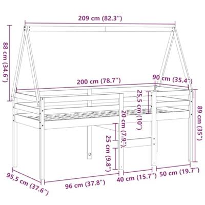 Hoogslaper met bedhuis massief grenenhout 80x200 cm