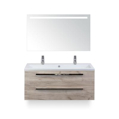 Seville Badmeubelset 120 cm - 2 laden Craft Oak - Wastafel Djazz Enkel 2 kraangaten - met Sence Spiegel