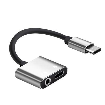 USB-C/type-C tot 3 5 mm AUX + USB-C/type C oortelefoon adapter lader audio kabel voor Mi 8 Lite a2 (L1130) (zilver)