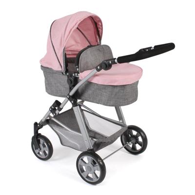 Combi-poppenwagen Nele - Melange Grijs Roze